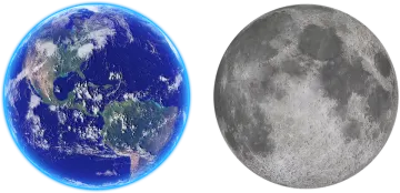 two images of the moon and earth
