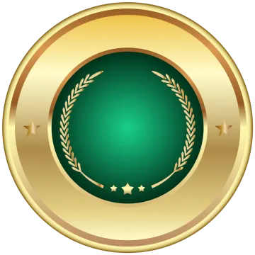 a gold medal with a green background