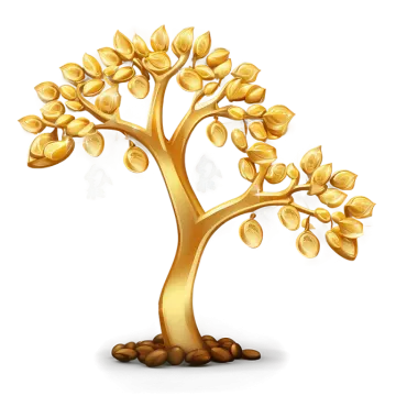 a golden tree with coins on it