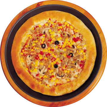 a pizza topped with meat, vegetables and cheese