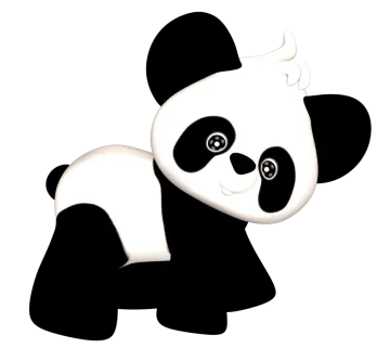 a black and white panda bear on a white background