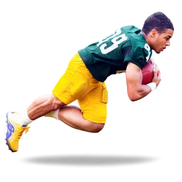 a man running with a football in his hand