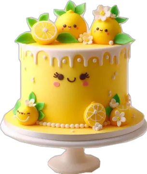 a yellow cake with lemons on top