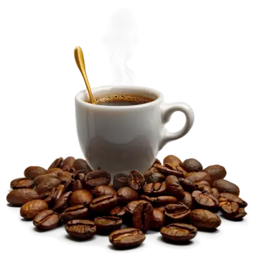 a cup of coffee and roasted coffee beans