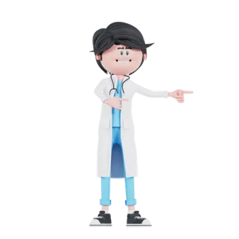 a cartoon character with a white coat and blue pants