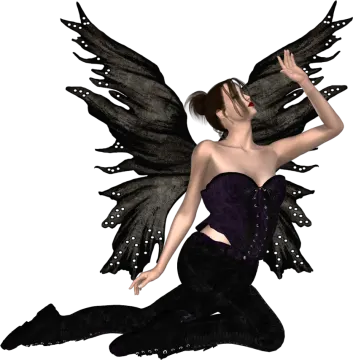 a woman in black and purple is sitting down