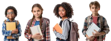 a group of children holding books and smiling