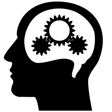 a silhouette of a head with gears in the brain