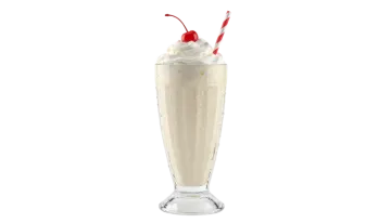 a tall glass filled with ice and whipped cream