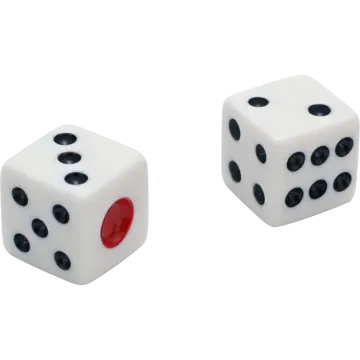 a pair of white dice with black spots