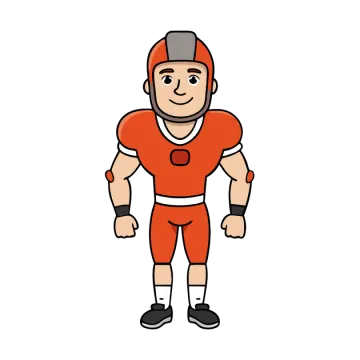 a cartoon football player in an orange uniform