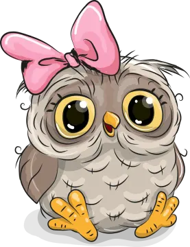 a cute cartoon owl with a pink bow