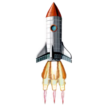 a rocket is flying through the air on a white background
