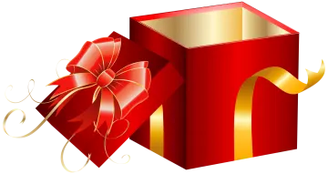 a red gift box with gold ribbon and bow