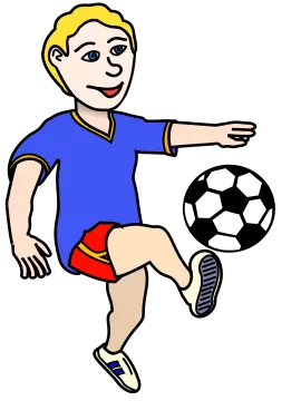 a boy kicking a soccer ball