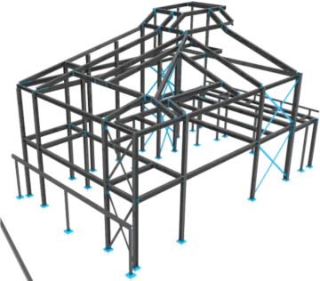 a steel frame structure with blue lines