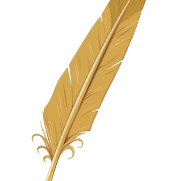 a golden feather on a white background