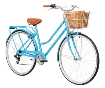 a blue bicycle with a basket on the front