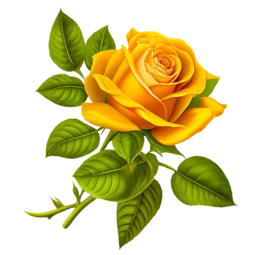 a yellow rose with green leaves