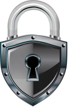 a black shield with a lock on it