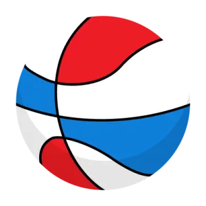 a red, white and blue ball on a white background