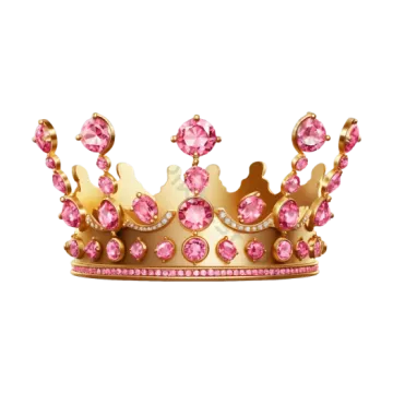 a gold crown with pink stones on it