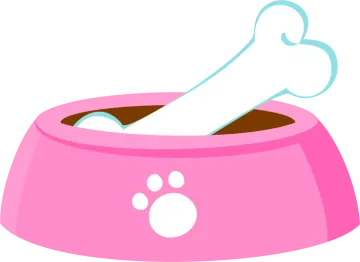 a pink dog bowl with a bone in it