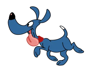 a blue dog with a red heart in its mouth