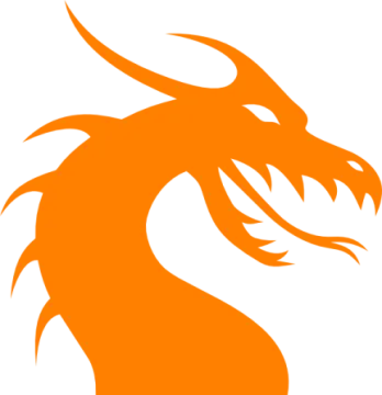an orange dragon head on a white background