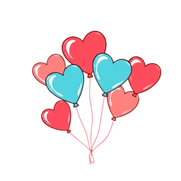 a bunch of red and blue heart balloons