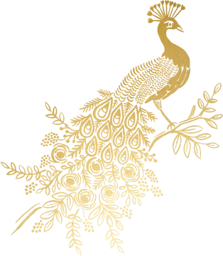 a gold peacock sitting on top of a tree branch