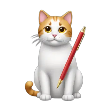 a cartoon cat with a pencil in its mouth