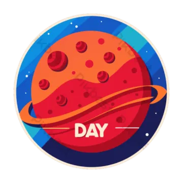 a red planet with the words day on it