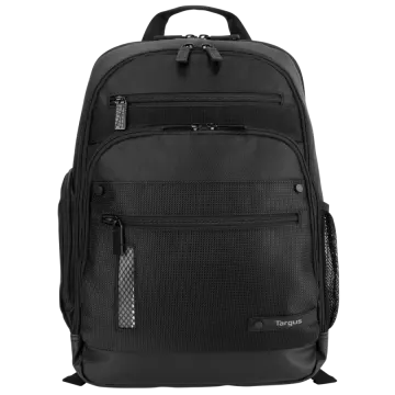 a black backpack with mesh detailing on the front