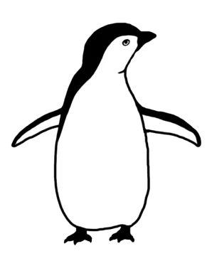 a black and white drawing of a penguin