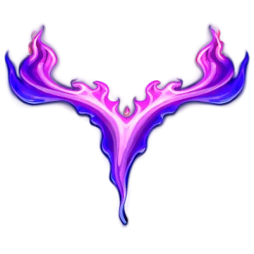 a pink and blue deer's horns with flames