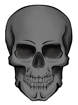 a black and white skull on a white background