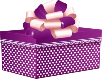 a purple and white gift box with a bow
