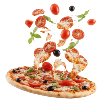 a slice of pizza falling into the air
