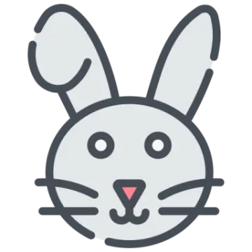 a rabbit face with a pink nose