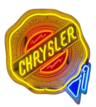 a neon sign with the word chrysler on it