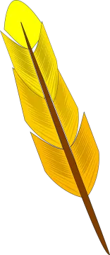 a yellow feather on a white background