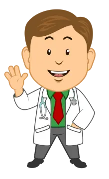a cartoon doctor with his hand up