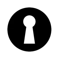 a black and white icon of a keyhole
