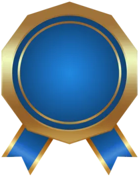 a blue and gold medal