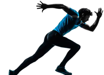 a man running in silhouette on a white background