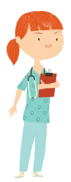 an illustration of a woman in scrubs holding a clipboard