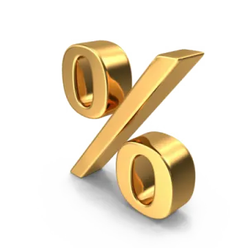 a gold percentage sign on a white background
