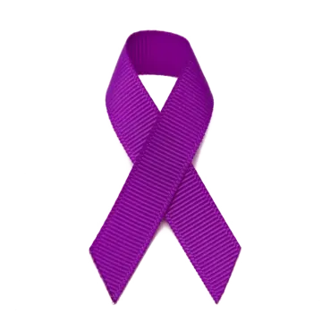 a purple ribbon on a white background