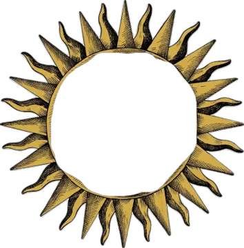 a black and white drawing of a sun